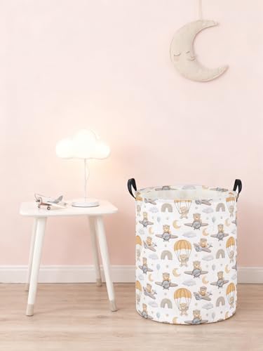 Image of Kids Laundry Hamper,Animal Laundry Basket Collapsible Bear Storage Baskets for Home Decor,Office,Home Organizer,(Airplane Bear