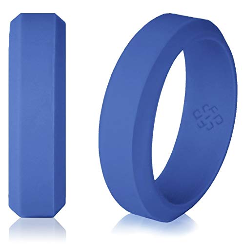 Knot Theory - Anillo biselado clásico azul cobalto para hombres y mujeres, 8 mm, talla 12