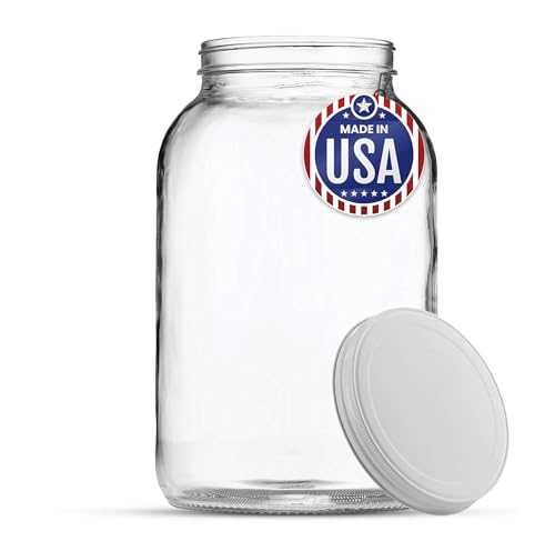 FastRack 1 Gallon Wide Mason Jar with White Airtight Lid | Regular Glass Canisters with Airtight Lids | Large Mouth Glass Jar for Food Storage, Canning, Fermentation, Pickling