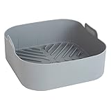 Koawensa Cesta de silicona reutilizable para freidora, bandeja para horno, pizza frita, pollo, fácil de freír, forro gris
