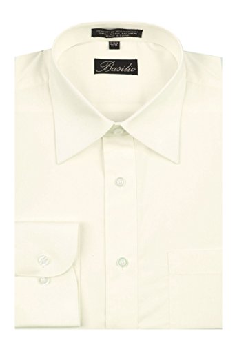 Basilio BAS-OFFWTE-175-36 - Men's Convertible Cuff Solid Dress Shirt