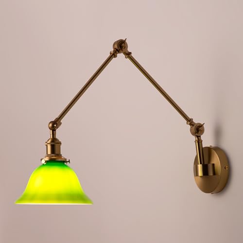 BARCELONA LED - Aplique de Pared Vintage 'BILLAR' – Lámpara de Pared con Pantalla Verde | Luz de Pared Industrial, Brazo Articulado y Cabezal Orientable para Dormitorio, Estudio o Locales