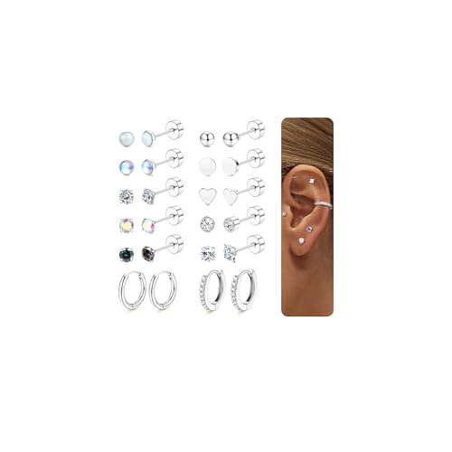 JeweBella 12Paires Boucles d'Oreilles Femme Argent/Or Hypoallergéniques Lot Boucles d'Oreilles Femme Acier Inoxydable Piercing Oreille Boucles d'Oreilles...