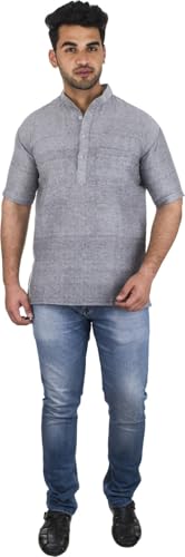 Image of Men's Cotton Short Kurta Without Pant | Mandarin Neck Short Kurta | Half Sleeve Casual Kurta | Traditional Ethnic Regular Kurta | Solid Plain Kurta for Men's (Pack of 1)