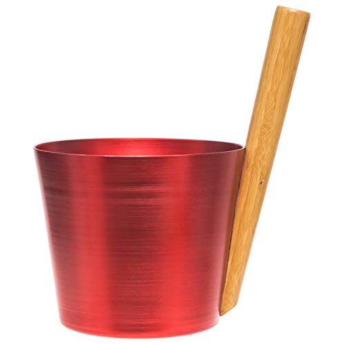 Preisvergleich Produktbild Rento Design - Saunakübel aus Aluminium, Saunaeimer, Aufgusseimer - Feuerrot - 5 Liter mit Griff aus Bambus