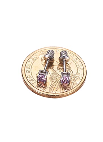 Stainless Steel Ultra Sensitive Ears Post Earrings, 4mm CZ Birthstone Studs with Screw On Safety Backs for Toddlers, Teens & Little Girls2