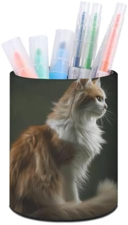 Orange Cat Round Pen Holder Desk Organizer for Office Home image 5
