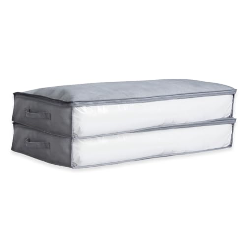 Virsus 2 Contenitori per Coperte e Piumoni in TNT GRIGIO, misura 100x45x15 cm, Organizer Salvaspazio sottoletto con Cerniera e Finestra, Custodie per vestiti e piumone -6907F