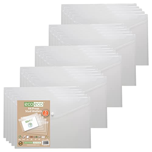 eco-eco Pochettes Transparentes A4 à Bouton-Pression Recyclées Lot de 25 eco111