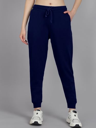 Image of Vogaan Women's Cotton Blend Regular Fit Track Pants | Drawstring Waist Solid Joggers | Super Combed Casual Joggers for Running & Gym