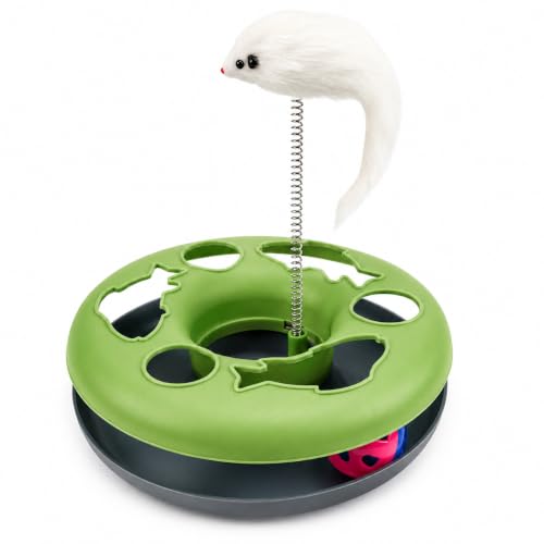 Image of PetVogue Cat Slow Feeder Interactive Puzzle Toy with Feather Teaser & Rolling Ball Mental Stimulation, Slow Eating Training, IQ Enrichment Toy for Indoor Cats & Kittens