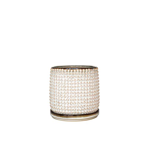 Beaded Stoneware Planter Pot for Plants with Drainage Hole and Saucer, 5 Inch