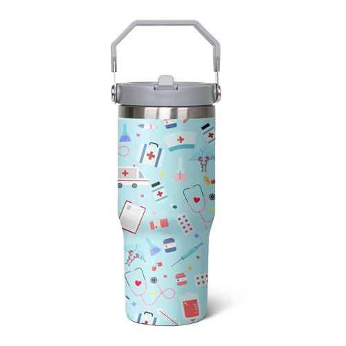 Nurse Gifts for Women,30 oz Nurse Tumbler with Handle,NurseTumbler with handle Lid and Straw Vacuum Insulated Travel Coffee Mug CupTumble