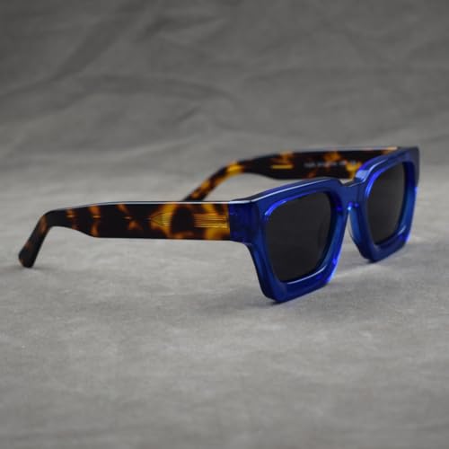 Image of Retro Fashion Thick Acetate Polarized Sunglasses Trendy Square Men Womens Black Grey Shades Vintage