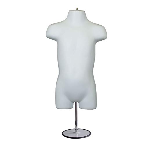Toddler Mannequin Torso, Dress Form Hollow Back Body Child, with Metal Stand for Counter or Hanging by EZ-Mannequins for Craft Shows, Photos or Display, Easy to Assemble and Store, for 18mo-4T Sizes - White Color