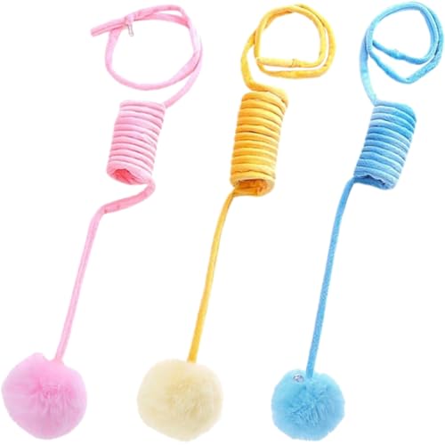 IMIKEYA Katzenspielzeug 3 Stück Plüschbälle mit Federmechanismus für Drinnen Interaktives zur Katzenförderung und Bewegung