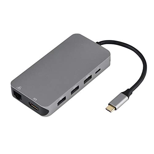Bewinner Type-C 9-in-1 USB3.0 Hub Adapter, USB/RJ45 LAN/SD/TF/Video Ports, 5Gbp/s High Speed 4k 3840 2160 USB C Hub to VGA Adapter for MacBook