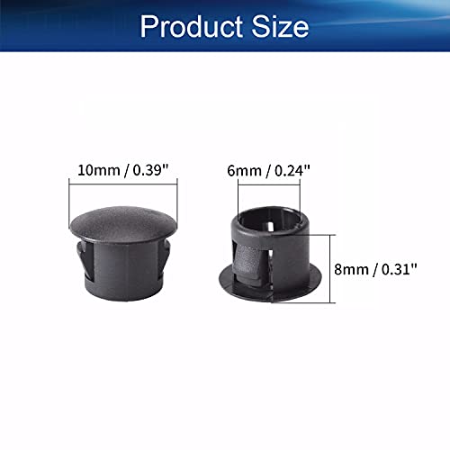 Image of Heyiarbeit 50pcs Hole Plugs 5 /16 inch / 8mm Nylon Plastic Round Snap in Type Locking Hole Tube Furniture Fencing Post Pipe Insert End Caps Black Tone