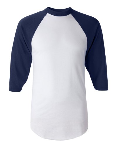Augusta-Baseball Jersey Raglan 3/4 sleeves~White/Navy~Adult-LG