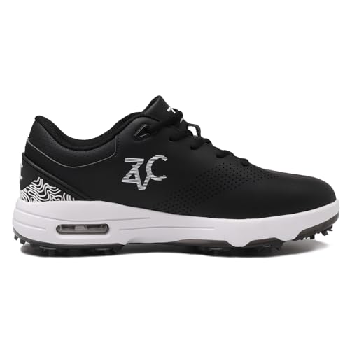 Image of ZVC Golf Shoes Men with Spikes Non-Slip Water-Resistant Lightweight Breathable Professional Spiked Footwear Outdoor