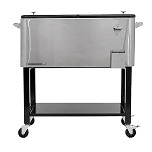 Permasteel 80-Qt Outdoor Patio Cooler with Removable Basin, Outside Beverage Cooler Cart, Rolling Cooler with Wheels and Handles, Stainless Steel