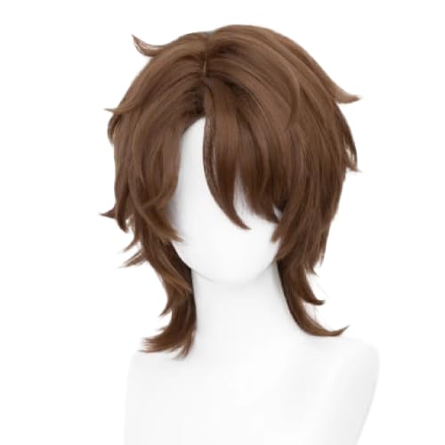 Brown Short Wig for Men with Heat Resistan Synthetic Fiber Hair for Unisex Adult Halloween Christmas Cos Anime Party Comic Con Costume Wigs