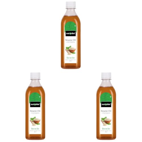 Image of nutndiet Cold Pressed Sesame Oi (100% Cold Pressed (Kacchi Ghani) usingCold press Kolhu /Chekku) (Til ka Tel | तिल का तेल |Ellenne | ಎಳ್ಳೆಣ್ಣೆ) | Can (500ml) (Pack of 3)