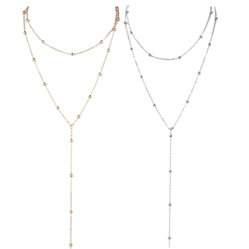 FAINCA 2 Pièces Longue En Y Collier Personnalisé, Or Bijoux Femme, BohèMe Collier Long Femme, avec BoîTe à Bijoux, ChaîNe Longue éLéGante, pour...