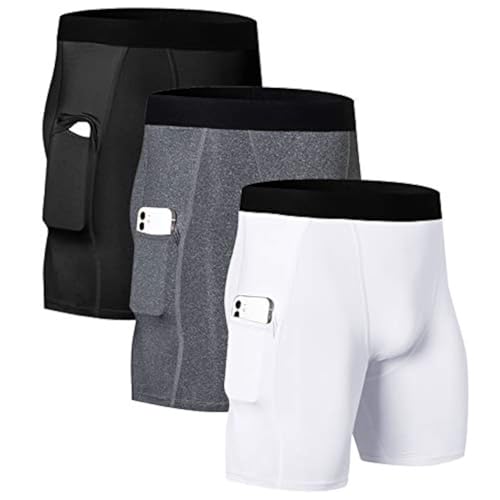 Men's Athletic Compression Shorts with Pockets Running Workout Active Underwear