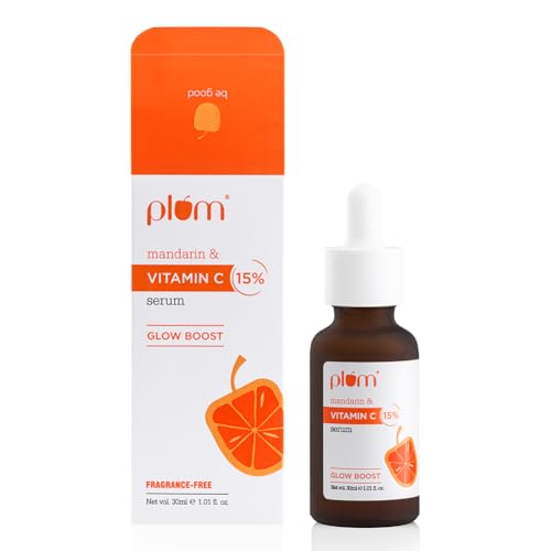 Plum 15% Vitamin C Serum for Face, with Pure Ethyl Ascorbic Acid, Kakadu Plum & Rose Extract, Anti Aging Serum, Anti-Oxidant, Fights Hyperpigmentation & Dull Skin, Fragrance-Free, 1 Fl Oz
