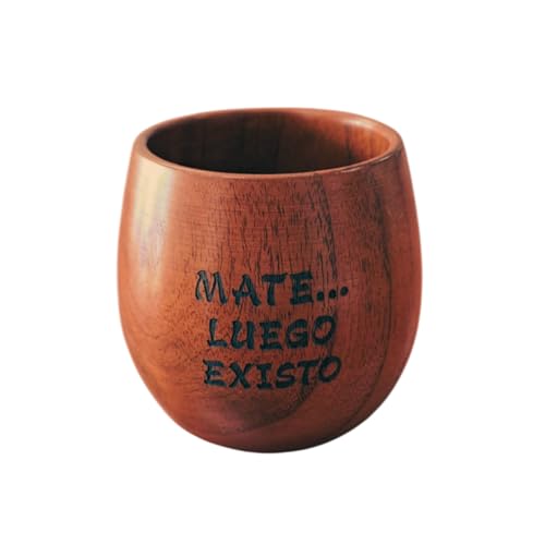 FUN FAN LINE Calebasse à Maté en Bois de Chêne Naturel 250 ml Tasse Artisanale avec Gravure Laser et Isolation Thermique Bol à Maté Traditionnel Argentin et Uruguayen Cadeau Original Thé ou Café