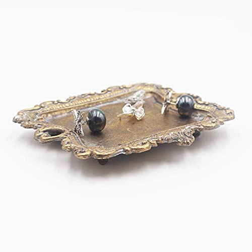 Funly mee Small Antique Trinket Dish Vintage Gold Metal Jewelry Tray, Ring Holder-5.3 x 3.5 x 1.2 inches