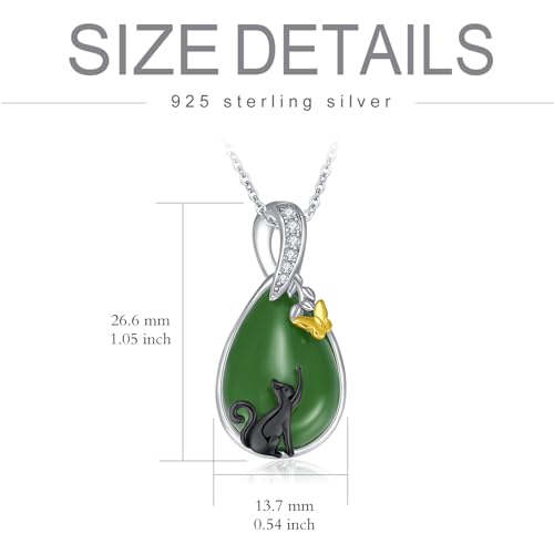 Green Jade Necklace Sterling Silver Teardrop Hummingbird/Dragonfly/Butterfly/Bee/Cat/Cardinal/Owl/Fox/Sloth Natural Jade Jewelry Birthday Christmas Gifts Women Mom Wife4