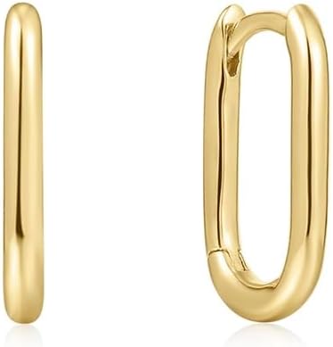 Sterling Silver Rounded Rectangular Huggie Earrings in Gold Finish