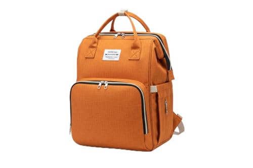 Mochila Maternidade com Berço Portátil Dobrável, Compartimento Térmico para Mamadeiras, Tecido Oxford Impermeável, Grande Capacidade (laranja)