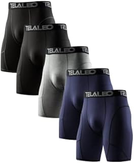 TELALEO 5 Pack Compression Shorts for Men Spandex Sport Shorts Athletic Workout Running Performance Baselayer Underwear Black/Double Blue/Double Gray XL