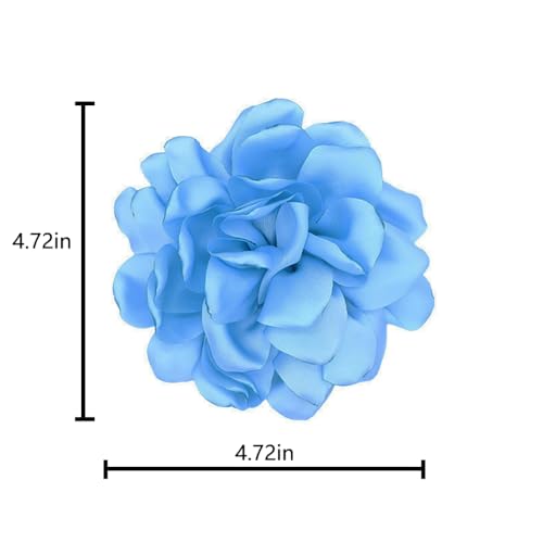 Image of Large Camellia Satin Fabric Flower Brooch Pins Hairpin for Women,ladies. (Blue)