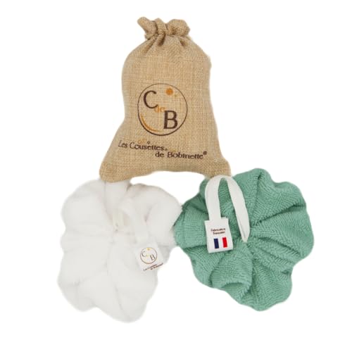 Lot de 2 fleurs de douche éponge de bain éponge pour le corps extra douce bambou durable (Blanc Vert Menthe)