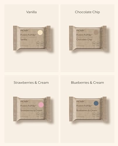 ProMix Nutrition Protein Puff Bars - Variety Pack - Vanilla, Chocolate, Strawberry, Blueberry - Marshmallow Crispy Treat - High Protein & Low Calorie - 12 Bars