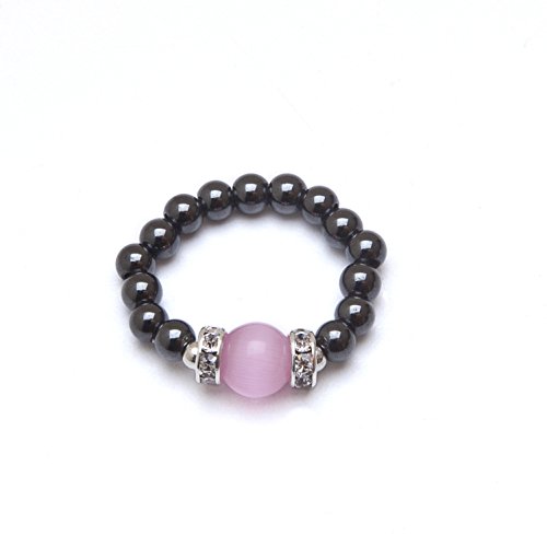 Cats Eye Pink Magnetrim Hematite Stretch Wellness Ring Size Large