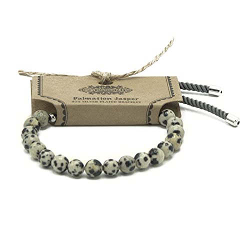 925 Silver Plated Gemstone Charcoal String Bracelet - Dalmation Jasper, 8 cm - Image 3