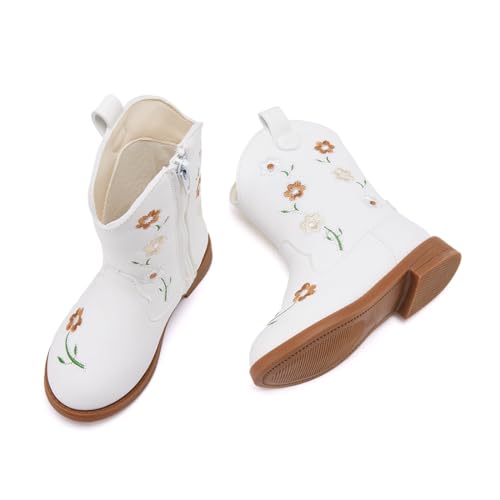 BMCiTYBM Toddler Girls Cowgirl Boots Little Kids Mid Calf Western Flower Cowboy Pointed Toe Riding Shoes All Season4