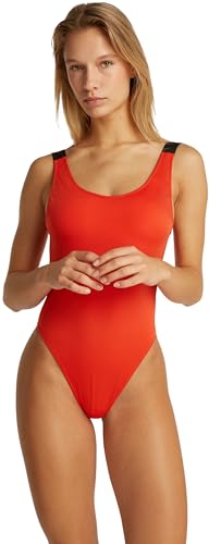 Calvin Klein Traje de baño Mujer Scoop Back One Piece con logotipo en los tirantes, Rojo (Flaming Chili), XS