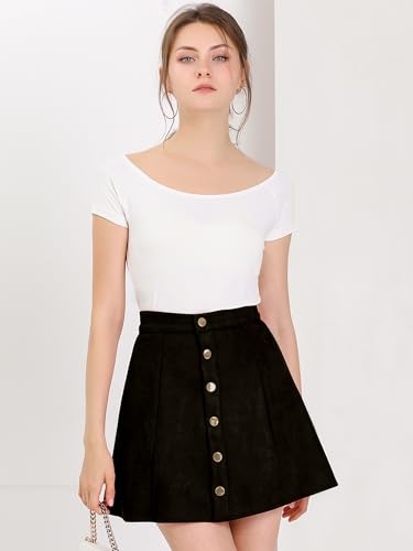 Allegra K Women's Faux Suede Button A-Line High Waisted Christmas Flared Mini Short Skirt4