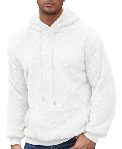 Aimeilgot Mens Hoodie Sherpa Fuzzy Soft Casual Sweatshirts Long Sleeve Classic Pullover Drawstring Hooded Outwear with Pocket2