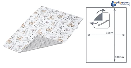 Medi Partners Baby Blanket Newborn Pram Soft 100% Cotton 75x100 Cot Toddler Comfort universal Cuddly Fluffy Crawling Plush bilateral Blankets (Deer in the leaves with grey Plush) - Image 3