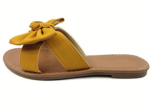 Image of Tiara Women's Bow Sandals, Slip On Flat Slides with Bow Detail | Cute Summer Sandals, Cushioned for All-Day Comfort - Great for Beach, Vacation & Everyday Wear