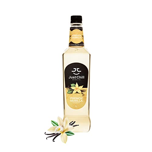Just Chill Drinks Co. French Vanilla Coffee Syrup - 1L - Enhance any Beverage & Desserts (Non GMO Vegan Gluten free No color)