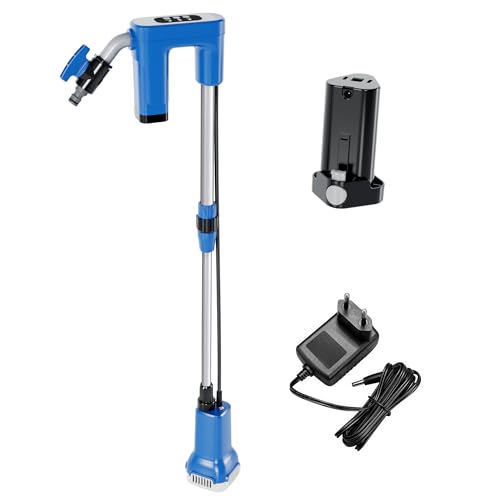 FOTING Akku Regenfasspumpe 12 V 1500 l/h mit 3 Modi Förderhöhe 15 m max. Korngröße 0 5 mm Mindestwasserstand 30 mm Eintauchtiefe 0 8 m Absperrhahn Teleskopverstellung inkl. Akku und Ladegerät