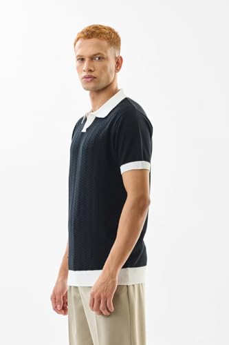 Image of SNITCH Men's T-Shirt | Slim Fit Polo Collar with Textured Knit Design | 100% Cotton Fabric, Breathable & Comfortable Casual Wear